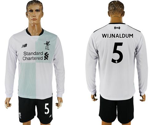 Liverpool #5 Wijnaldum Away Long Sleeves Soccer Club Jersey - Click Image to Close